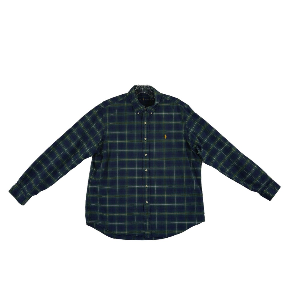 Ralph Lauren Plaid 100% Cotton Button Down Shirt‎ Men's Size XL Blue Green Black